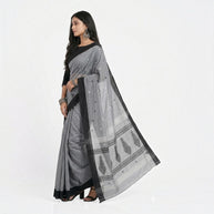 Grey Black Work Cotton Saree