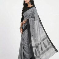 Grey Black Work Cotton Saree