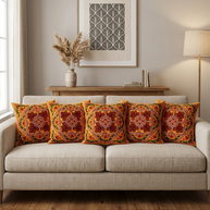 Orange Gujarati folk embroidery Cotton Cushion