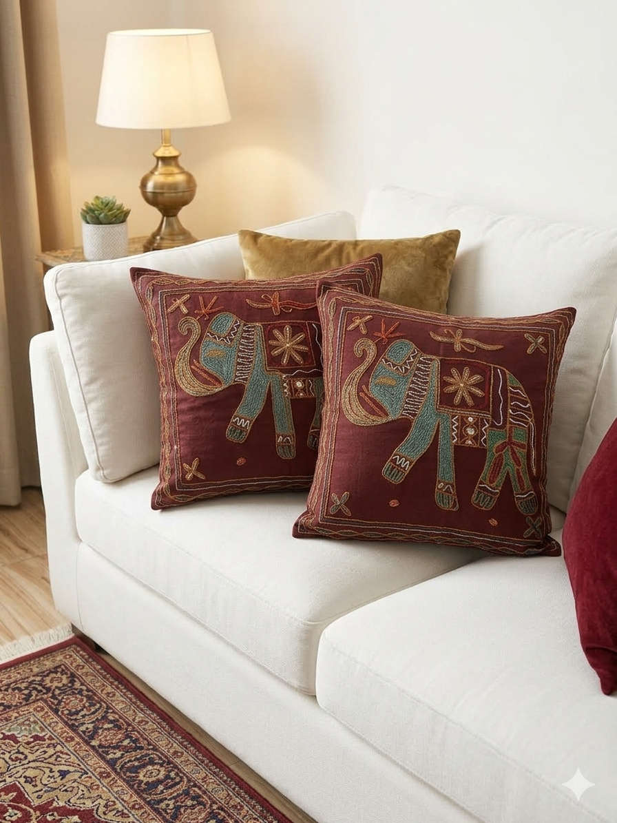 Maroon embroidery Cotton Cushion