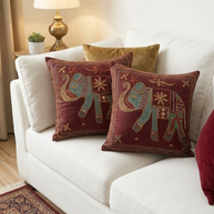 Maroon embroidery Cotton Cushion