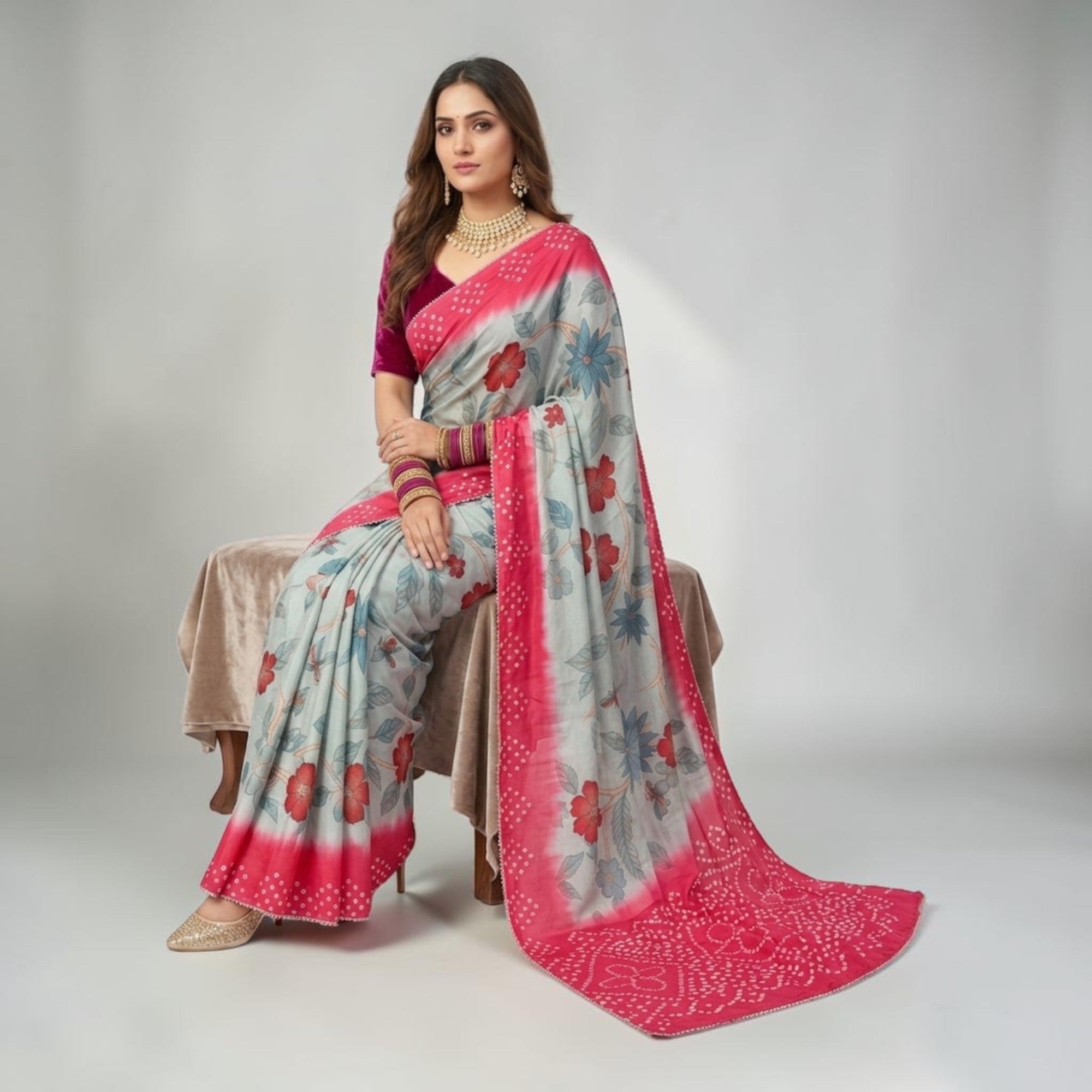 Green Kalmakari Makhmali Silk Saree