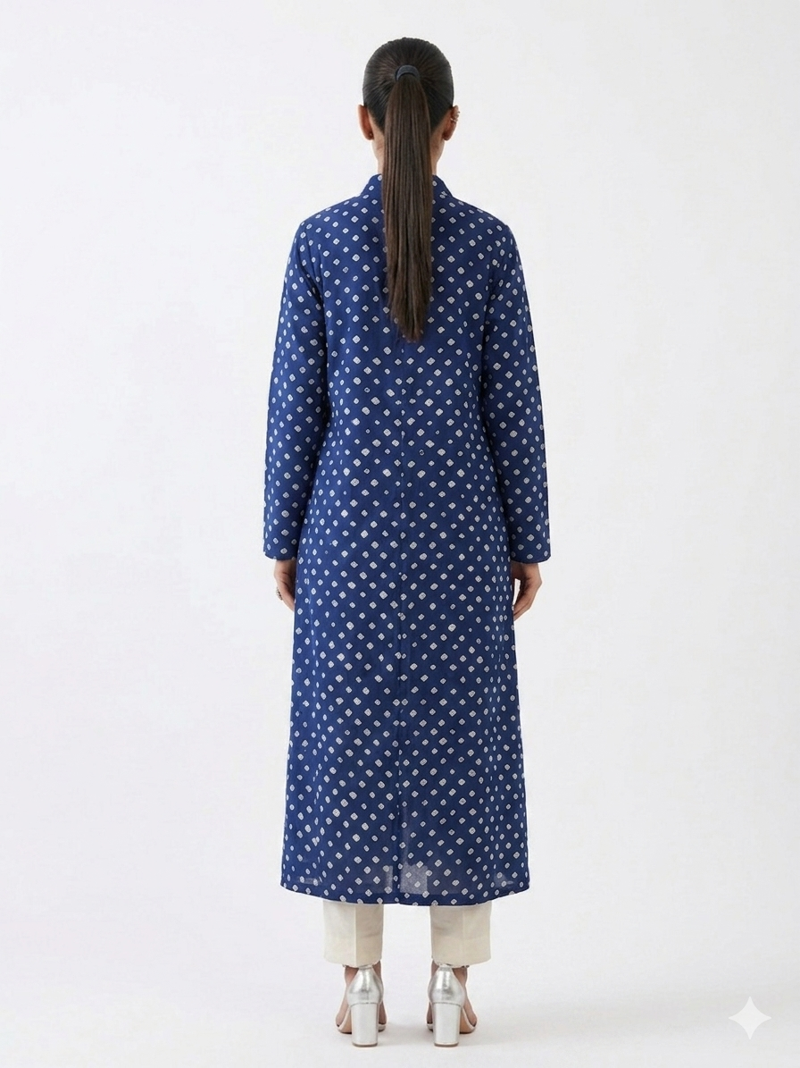 Blue Modal Silk Bandhej Long Blazer