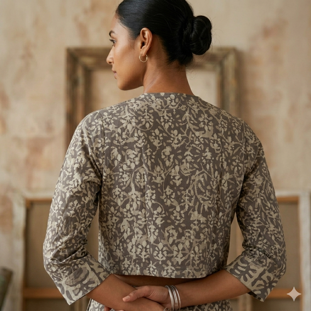 Dark Grey Handblock Cotton Blouse