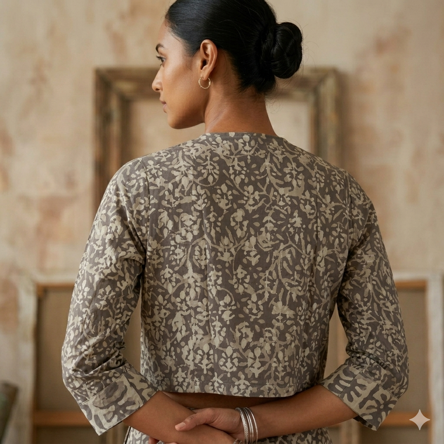 Dark Grey Handblock Cotton Blouse