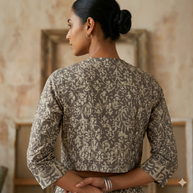 Dark Grey Handblock Cotton Blouse