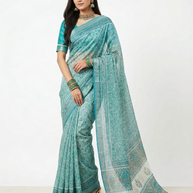 Light Teal Blue Maheswari Silk Saree