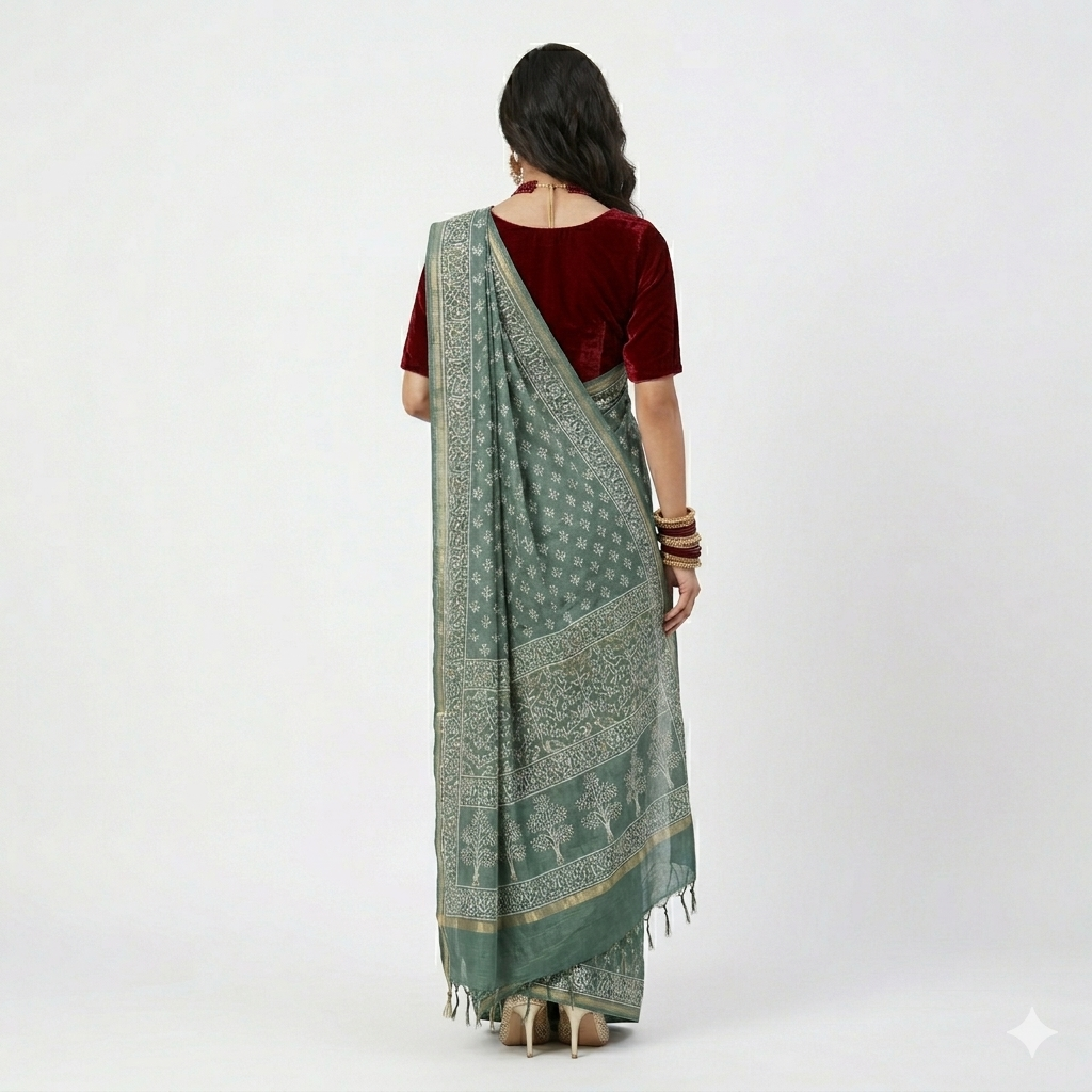 Aarvi Handblock Chanderi Silk Saree