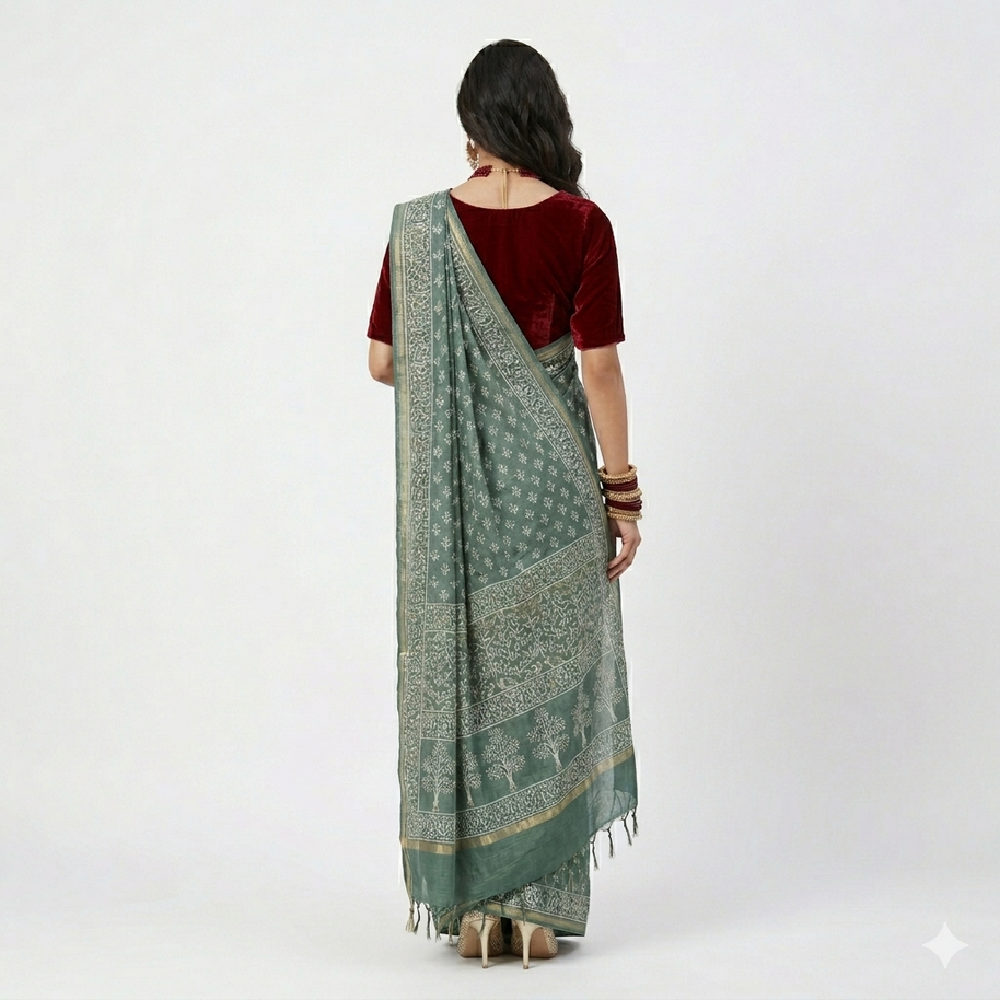 Aarvi Handblock Chanderi Silk Saree