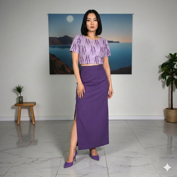 Purple Handwoven Cotton Long Skirt