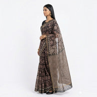 Black Floral Handblock Kota Cotton Saree