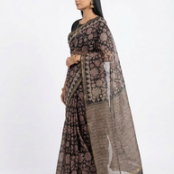 Black Floral Handblock Kota Cotton Saree