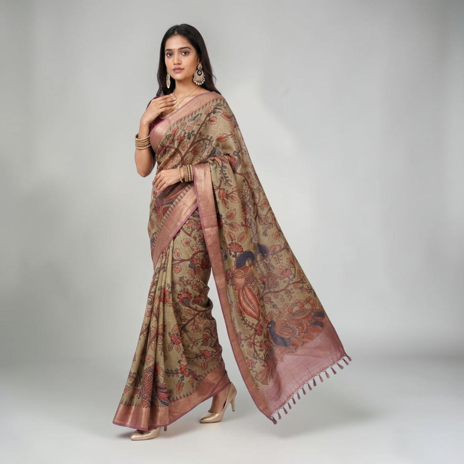 Pink Kalamkari Silk Saree