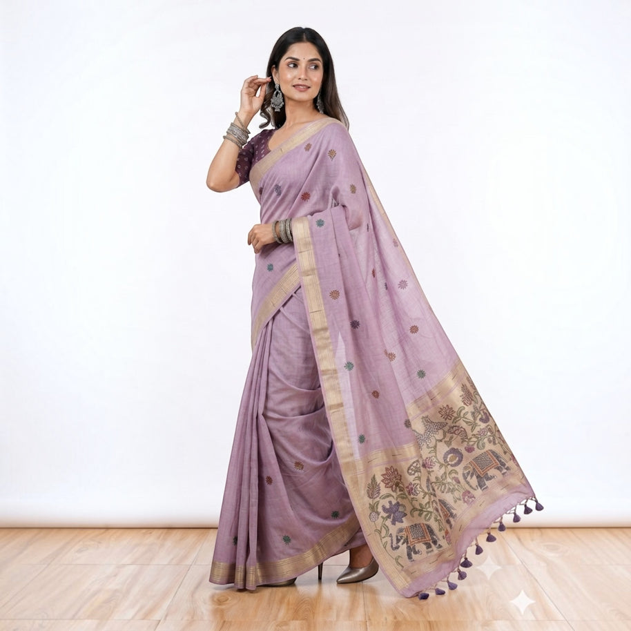 Purple Paithani Munga Cotton Saree