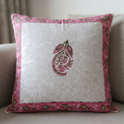 White Handblock Cotton Cushion