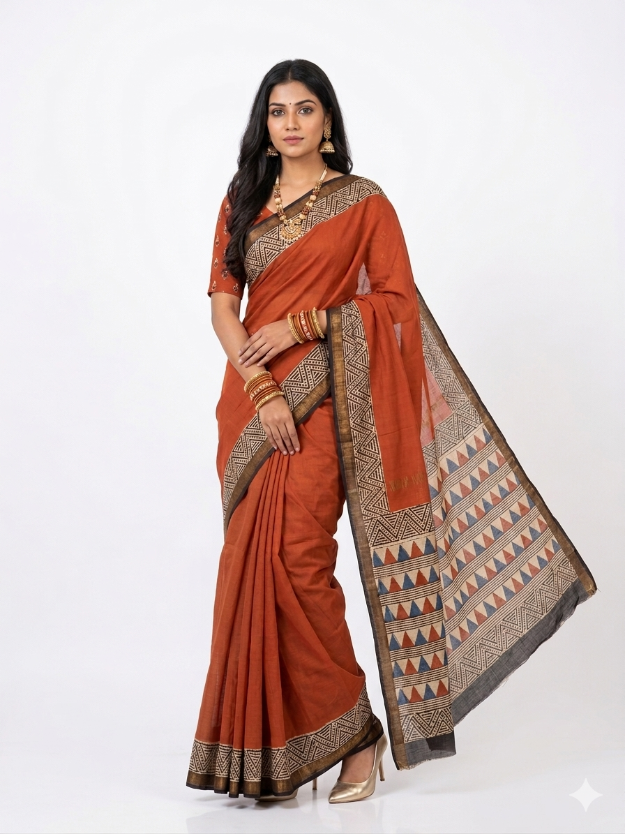 Maroon Plain Maheswari Silk Saree