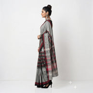 Grey Black Stripe Handwoven Cotton Saree