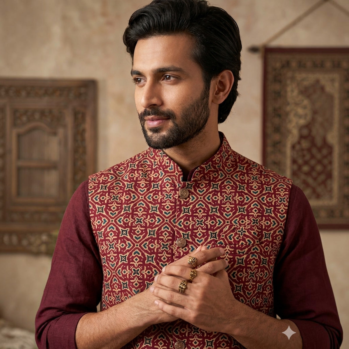 Maroon Ajrakh Silk Jacket