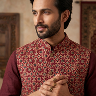 Maroon Ajrakh Silk Jacket