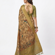 Golden Kalamkari Silk Saree