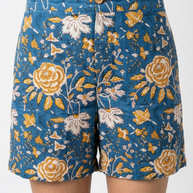 Blue Floral Handblock Cotton Shorts
