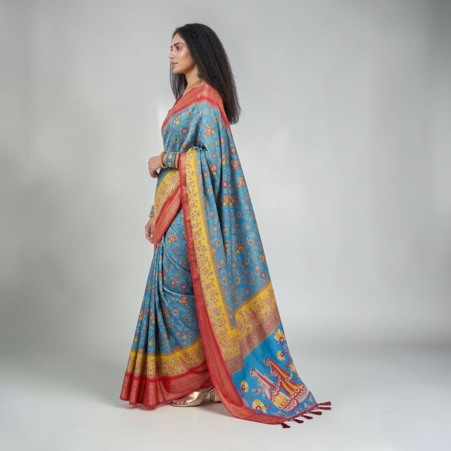 Blue Soft Litchi Silk Saree
