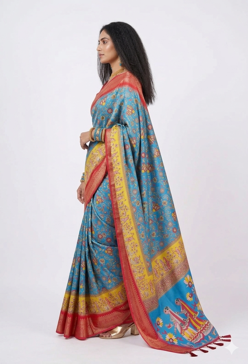 Blue Soft Litchi Silk Saree