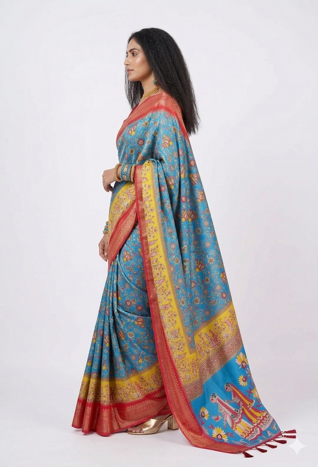 Blue Soft Litchi Silk Saree