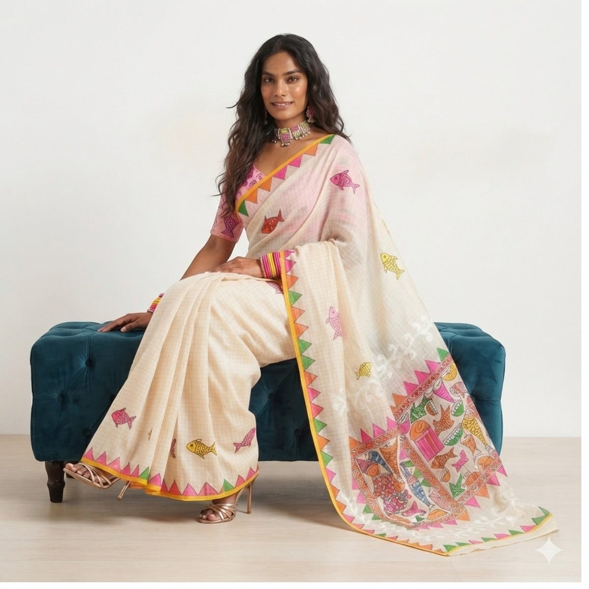 Cream Handpainted Cotton Saree