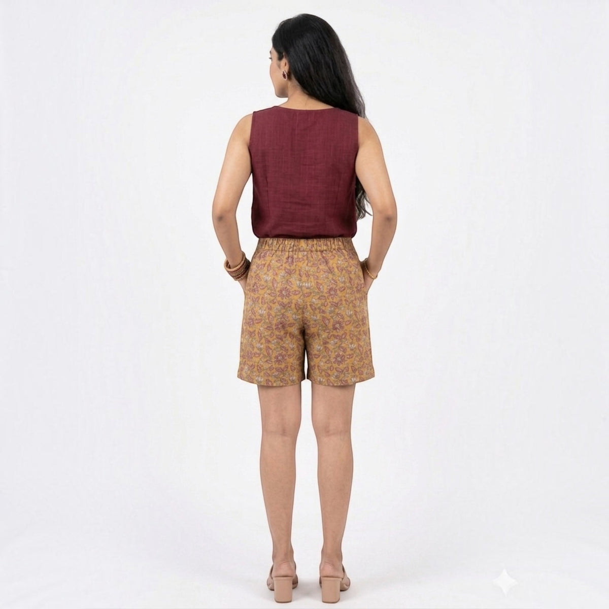 Yellow Handblock Cotton Shorts