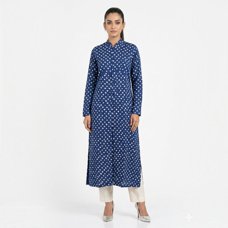 Rajwadi Blue Bandhej Women’s Sherwani