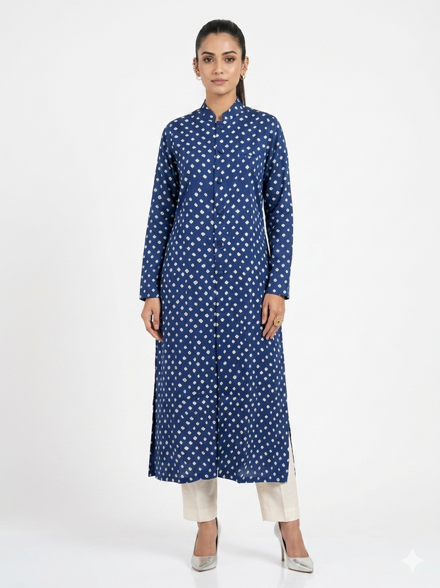 Blue Modal Silk Bandhej Long Blazer
