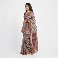 Offwhite Maroon Handblock Kota Cotton Saree
