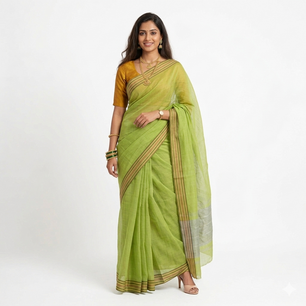 Green Stripe Cotton Saree