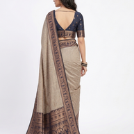 Golden Black Zari Work Silk Saree