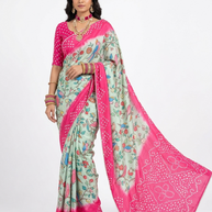 Green Kalmakari Bandhani Makhmali Silk Saree
