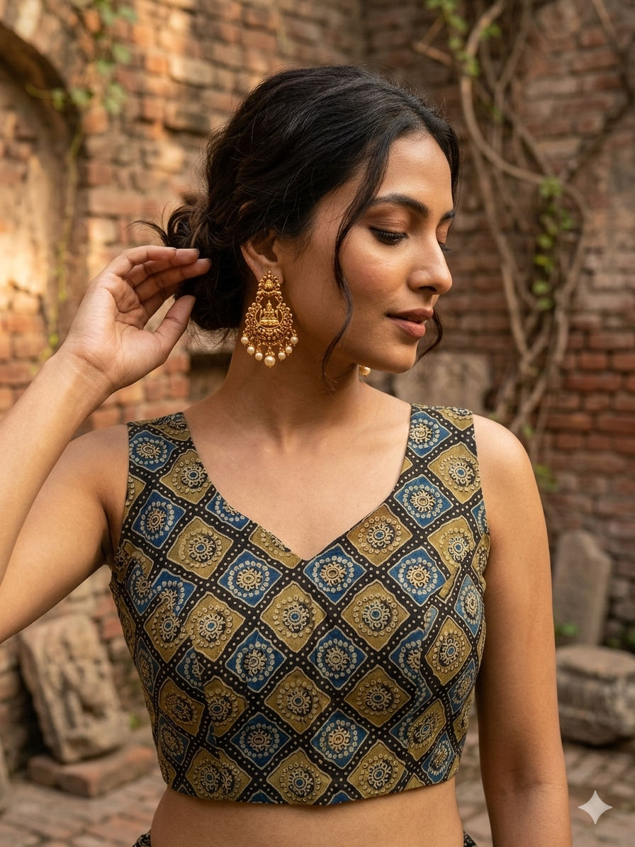 Black Green Mashru Silk Blouse