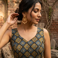 Black Green Mashru Silk Blouse