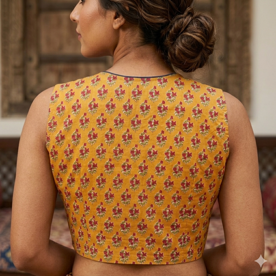 Orange Handblock Cotton Blouse