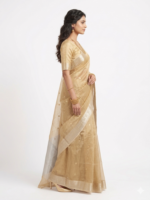 Golden Zari Work Silk Georgette Saree