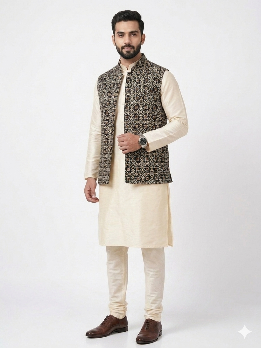 Black Ajrakh Silk Jacket