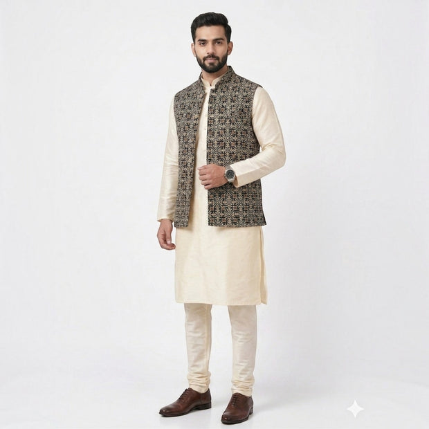 Black Ajrakh Silk Jacket