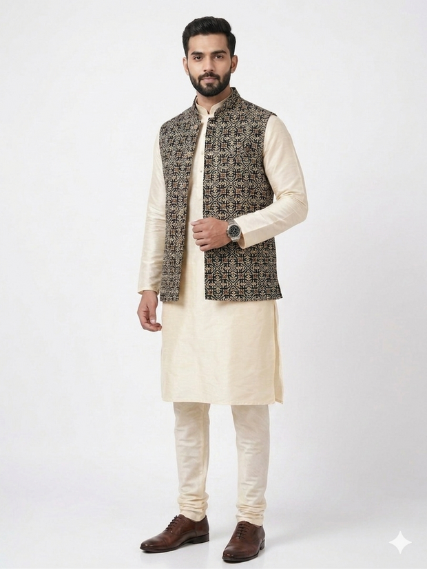 Black Ajrakh Silk Jacket