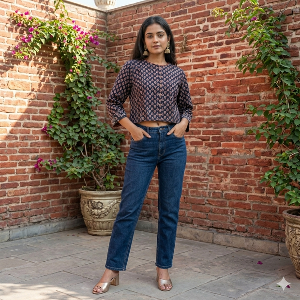 Black Handblock Cotton Blouse