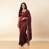 Maroon Bandhej Cotton Saree