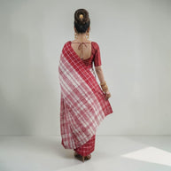 White Red Check Handwoven Cotton Saree