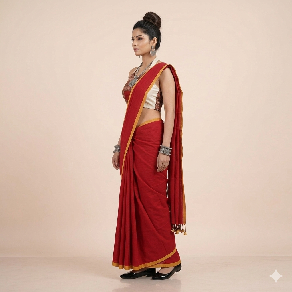 Red Plain Handwoven Cotton Saree