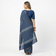 Blue Handblock Maheswari Silk Saree
