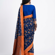 Blue Orange Cotton Saree