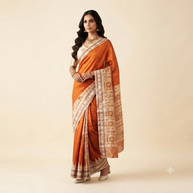 Rust Orange Handwoven Khandua Patta Silk Saree